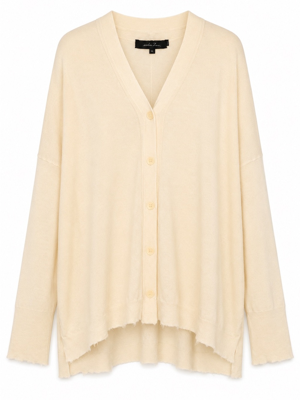 Urban Zen 100% Cashmere Cream Button Front Distressed Hem Made in Italy ML